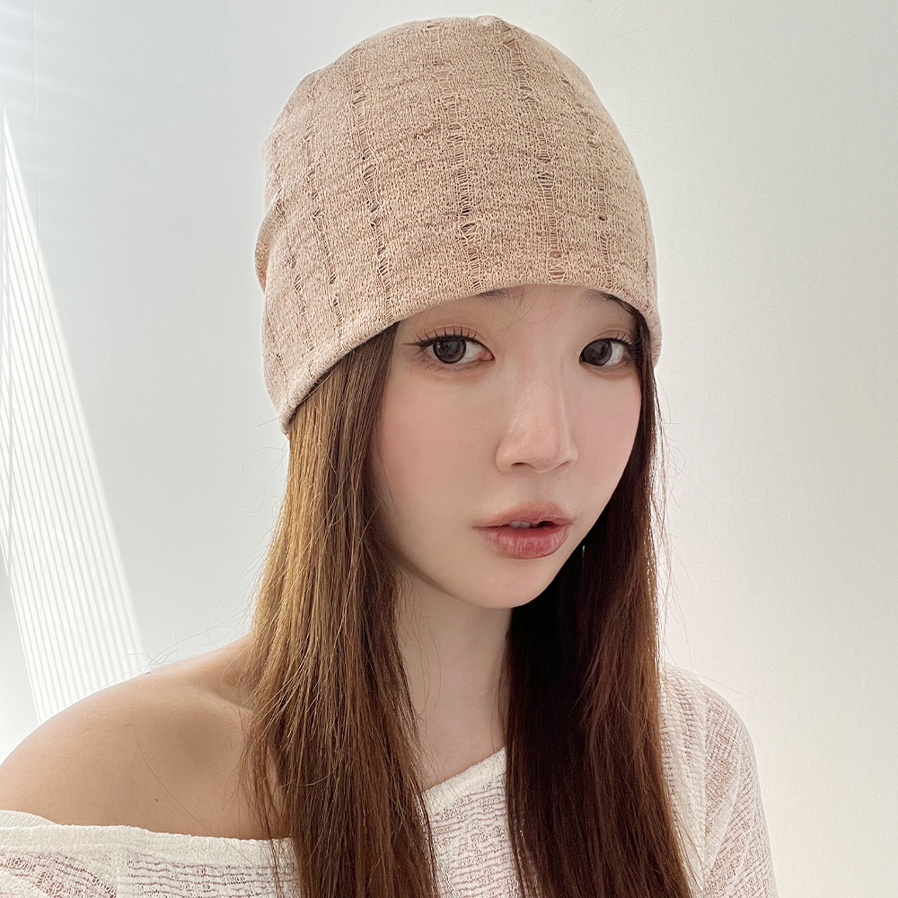 스티치 아웃 펀칭 봄 여름 얇은 숏 롱 루즈핏 비니 - 상세 이미지 2