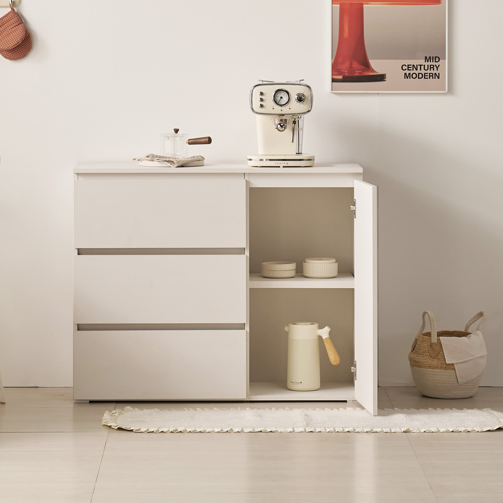 오르세 주방수납장 홈카페 틈새 보조 수납장 맘마존 커피머신선반 1000x400x800mm, 3단, 화이트 - 상세 이미지 2