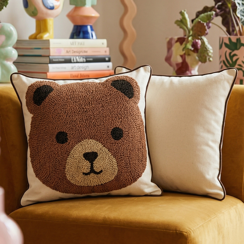 야미야미 자수 쇼파쿠션 거실 쿠션커버 스타일K 02초코베어, 46.5x46.5cm - 상세 이미지 4
