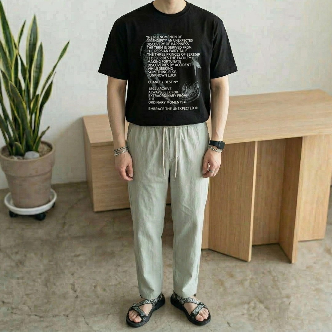 남자 아트 워크 미니멀 스트릿 프린팅 크롭 반팔 티셔츠 이미지 8