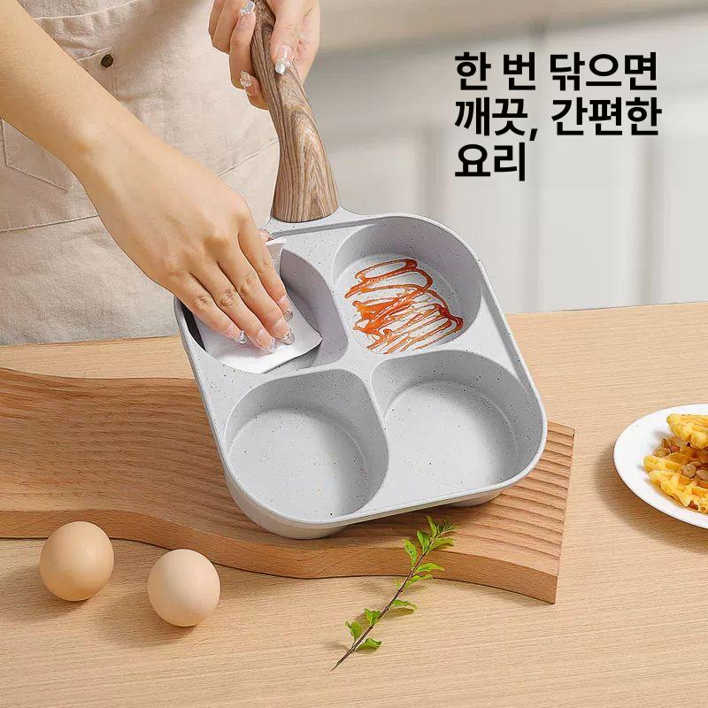 팬케이크 계란팬 우드핸들 4구 사각 멀티팬 논스틱 에그팬 가스렌지용 - 상세 이미지 5