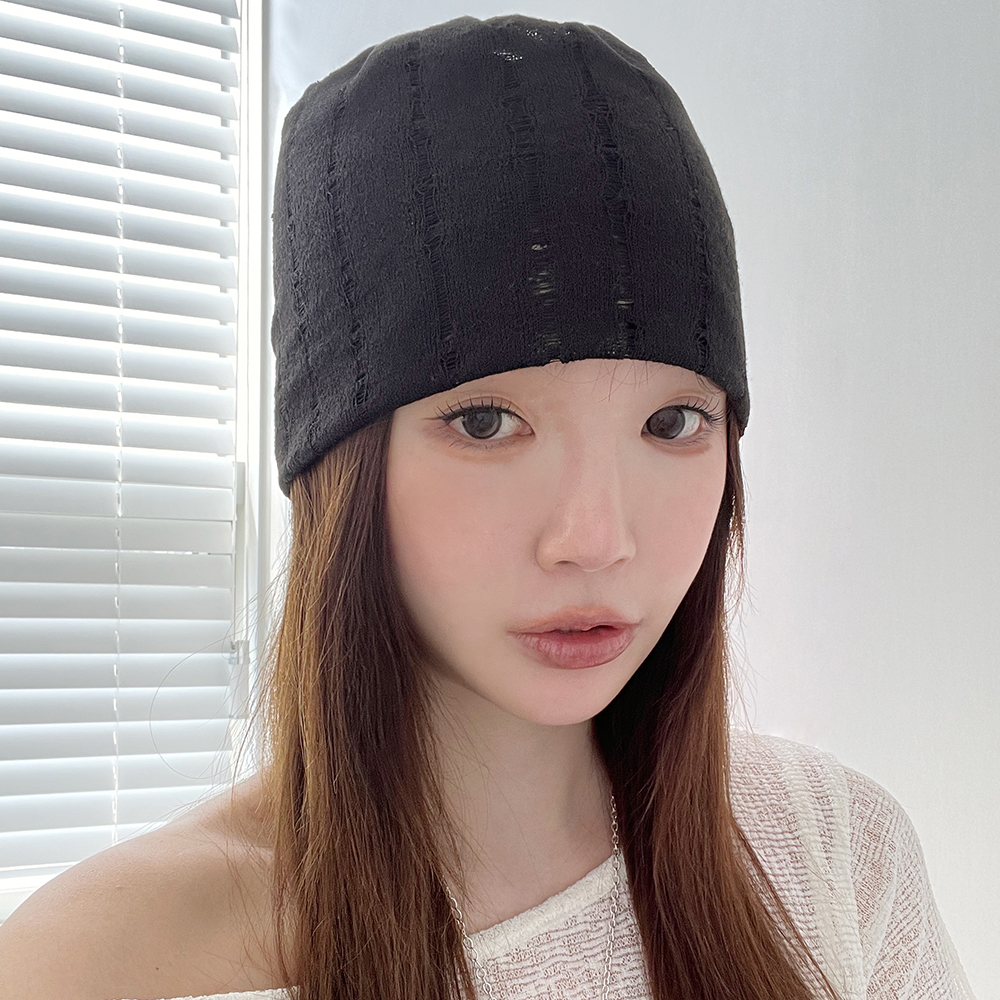 스티치 아웃 펀칭 봄 여름 얇은 숏 롱 루즈핏 비니 이미지 6