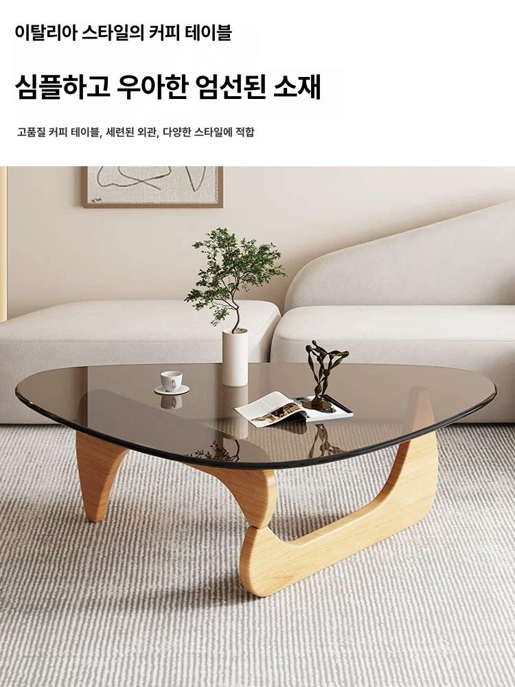 고급형 삼각 원목 우드 강화유리 커피테이블 거실테이블 그레이 + 월넛 83x57x40 - 상세 이미지 4