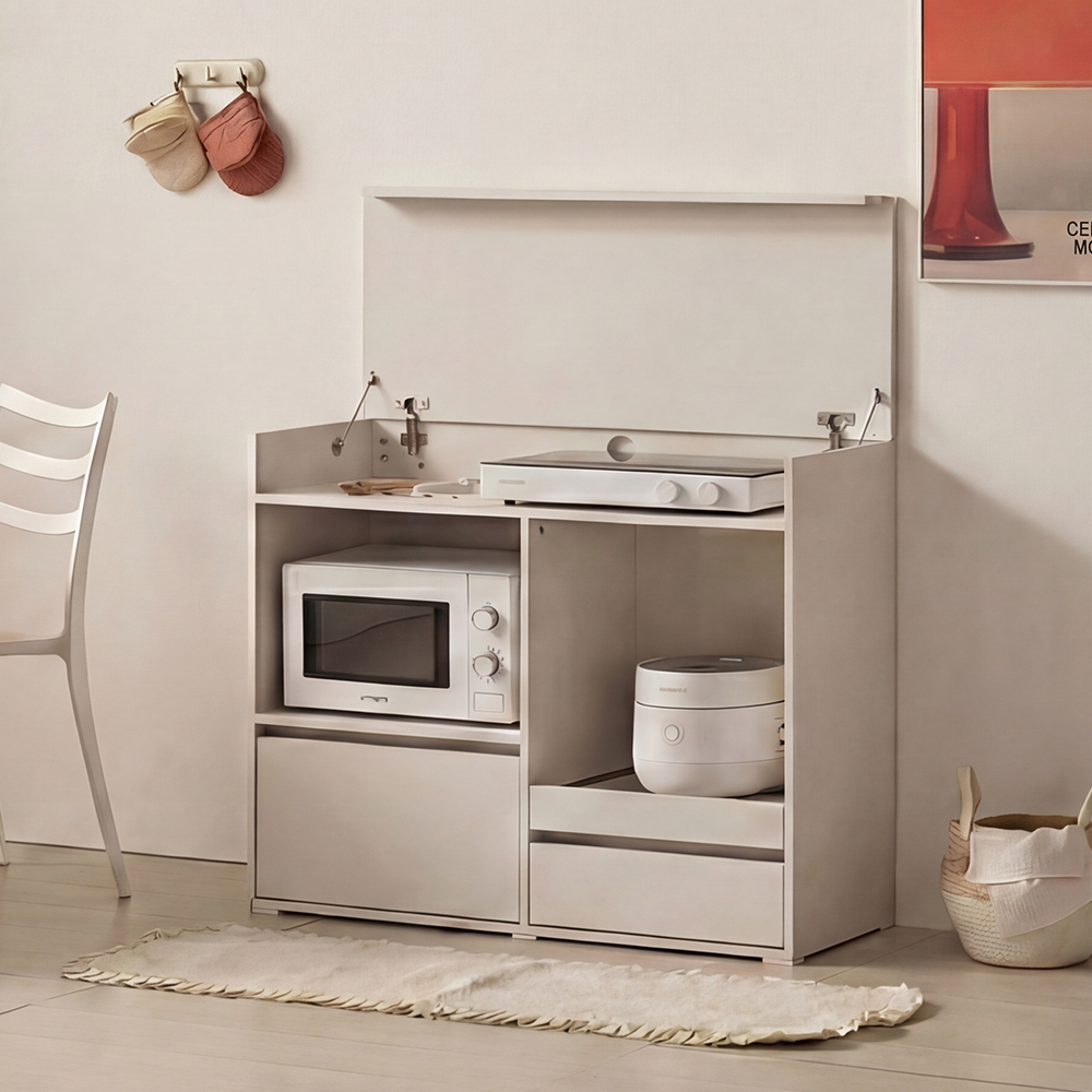 오르세 쿡탑 전기 인덕션 렌지대 조리대 주방 보조 밥솥 선반 수납장 1000x400x800mm, 3단, 화이트 - 상세 이미지 5