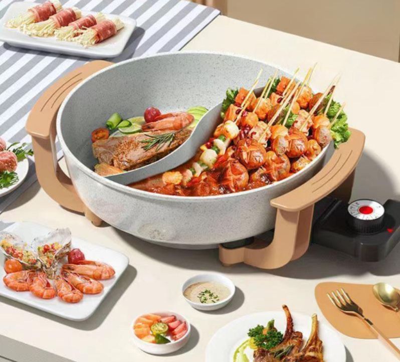 샤브샤브기계 전기 전골냄비 요리 전기찜기 세라믹화이트 미니 이중 국물 - 상세 이미지 3
