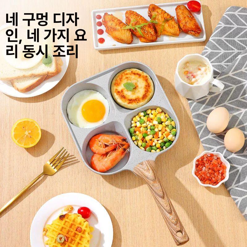 팬케이크 계란팬 우드핸들 4구 사각 멀티팬 논스틱 에그팬 가스렌지용 - 상세 이미지 3