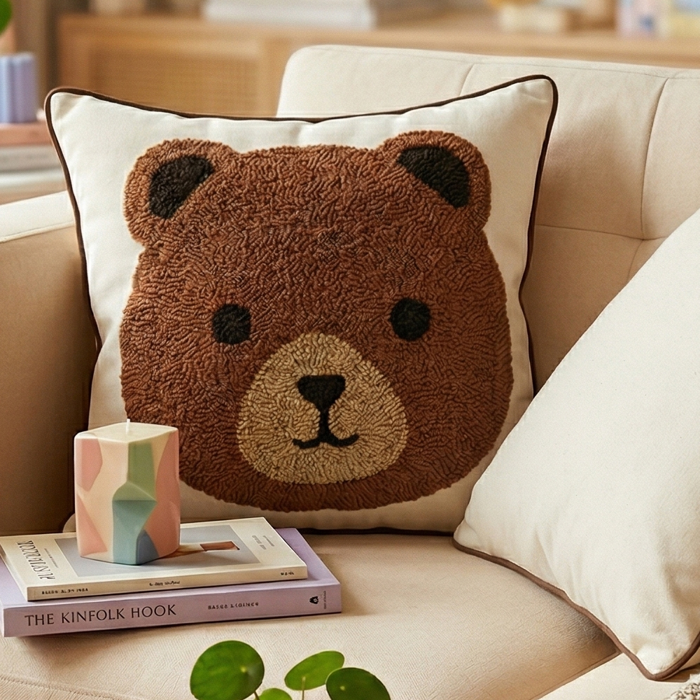 야미야미 자수 쇼파쿠션 거실 쿠션커버 스타일K 02초코베어, 46.5x46.5cm - 상세 이미지 3