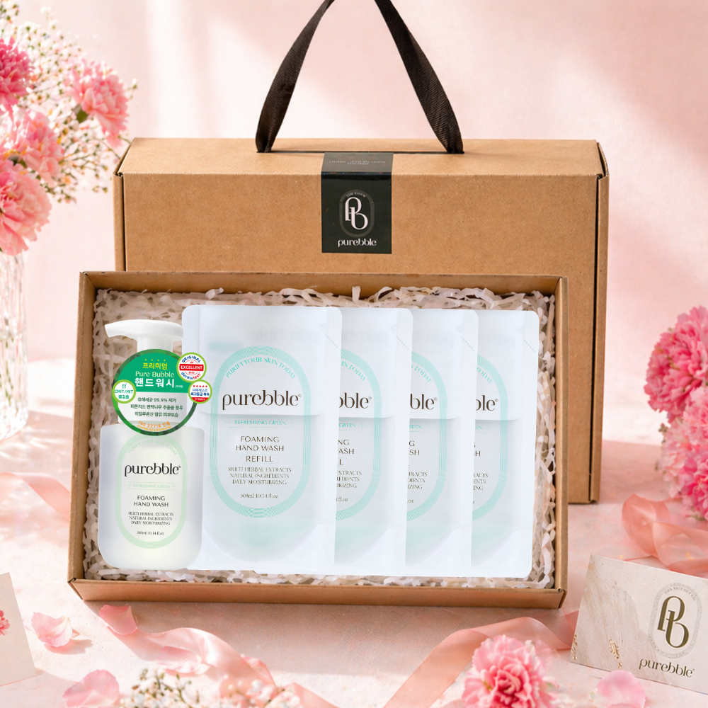 [선물포장] 퓨어블 포밍 핸드워시 300ml 본품1개 + 300ml 리필4개 선물세트 - 상품 이미지