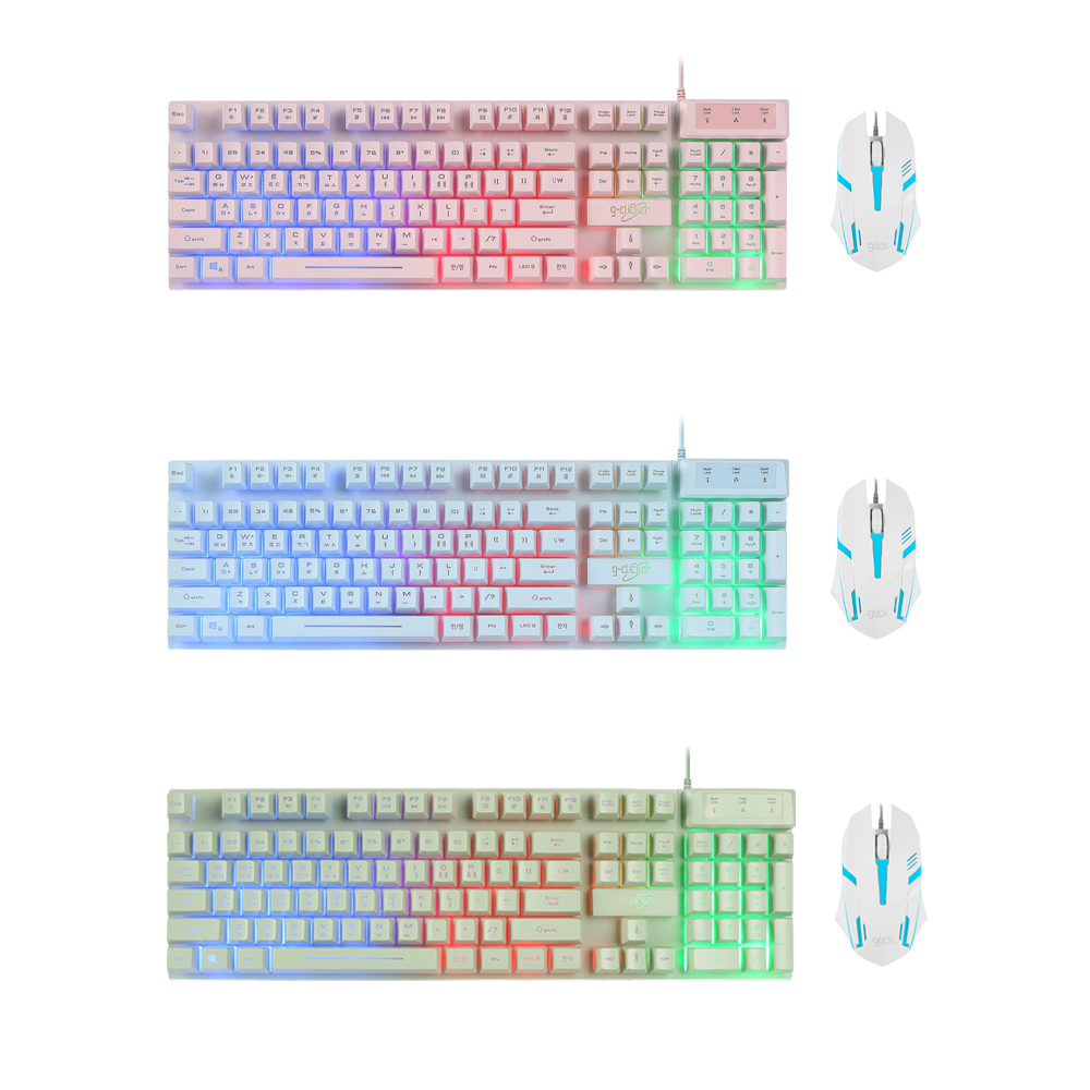 지클릭커 슈퍼히어로 GMK-200 레인보우 LED 게이밍 키보드 초경량 무소음 마우스 세트 그린 - 상세 이미지 2