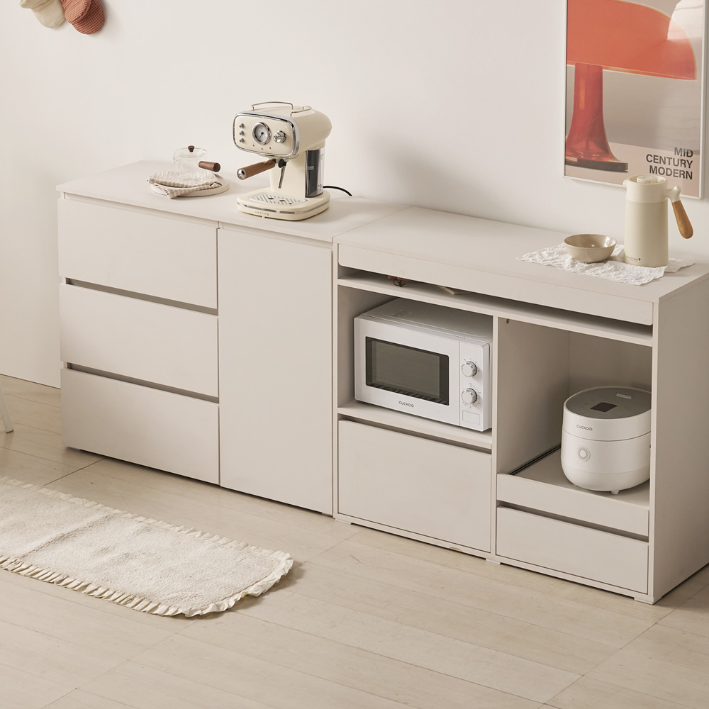 오르세 주방수납장 홈카페 틈새 보조 수납장 맘마존 커피머신선반 1000x400x800mm, 3단, 화이트 - 상세 이미지 5