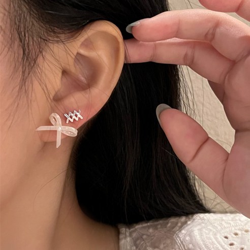 아르니 진주 하트 리본 귀걸이 12종 SET 실버925 은침 알러지방지 여성 데일리 귀걸이 E022 - 상세 이미지 4