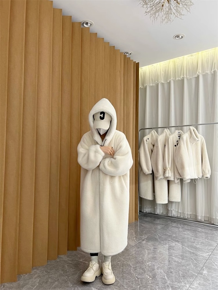 여성롱뽀글이 여성 두꺼운 겨울 롱후리스 후드 코트 롱패딩 아우터 - 상세 이미지 4