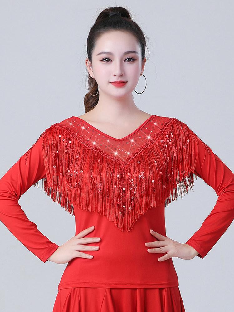 여성 스팽글 드레스 빅사이즈 공연 클럽 넥 이브닝 긴팔 스팽글원피스 슬림핏 무대 파티 - 상세 이미지 5