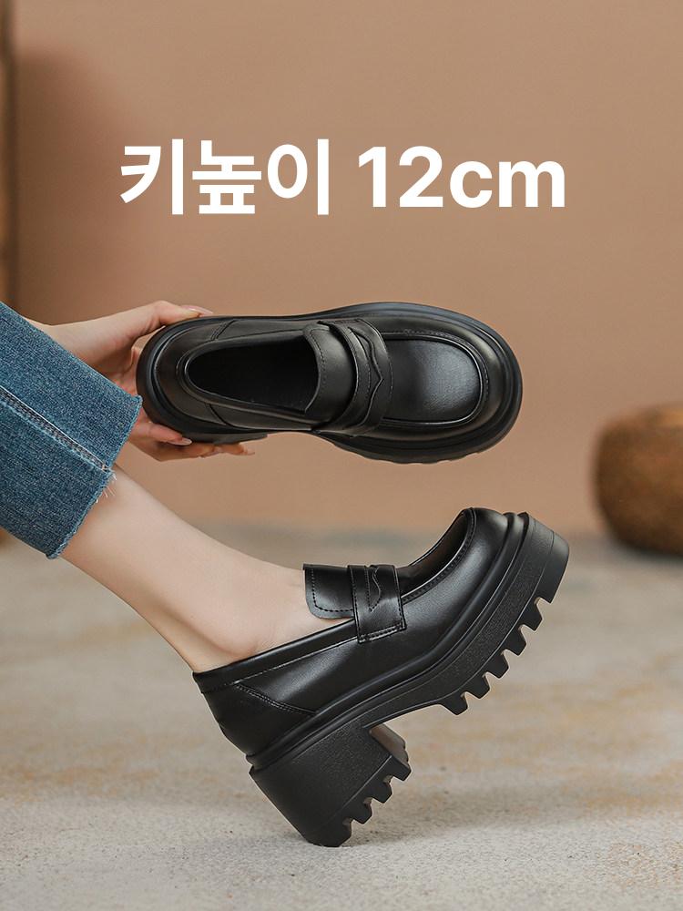 12CM 발편한 속 키높이 여성 무광 유광 가보시 통굽 구두 - 상세 이미지 2