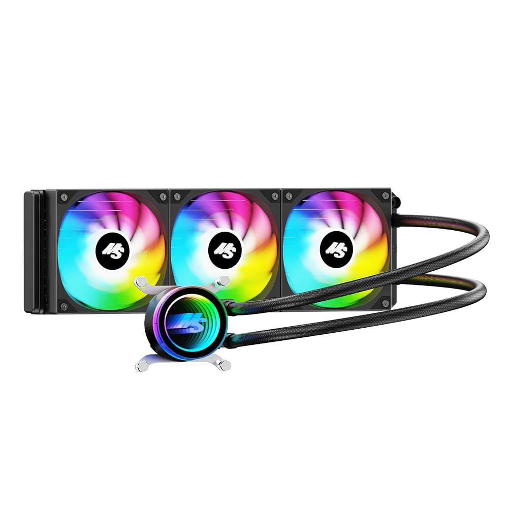 마이너소닉 AIO CPU 쿨러, 고속 세라믹 베어링 펌프가 장착된 360mm AIO, 3배 PWM ARGB 팬, 더 나은 냉각 성능, 열 전달, 저소음을 위한 3상 모터, 인텔 - 상품 이미지