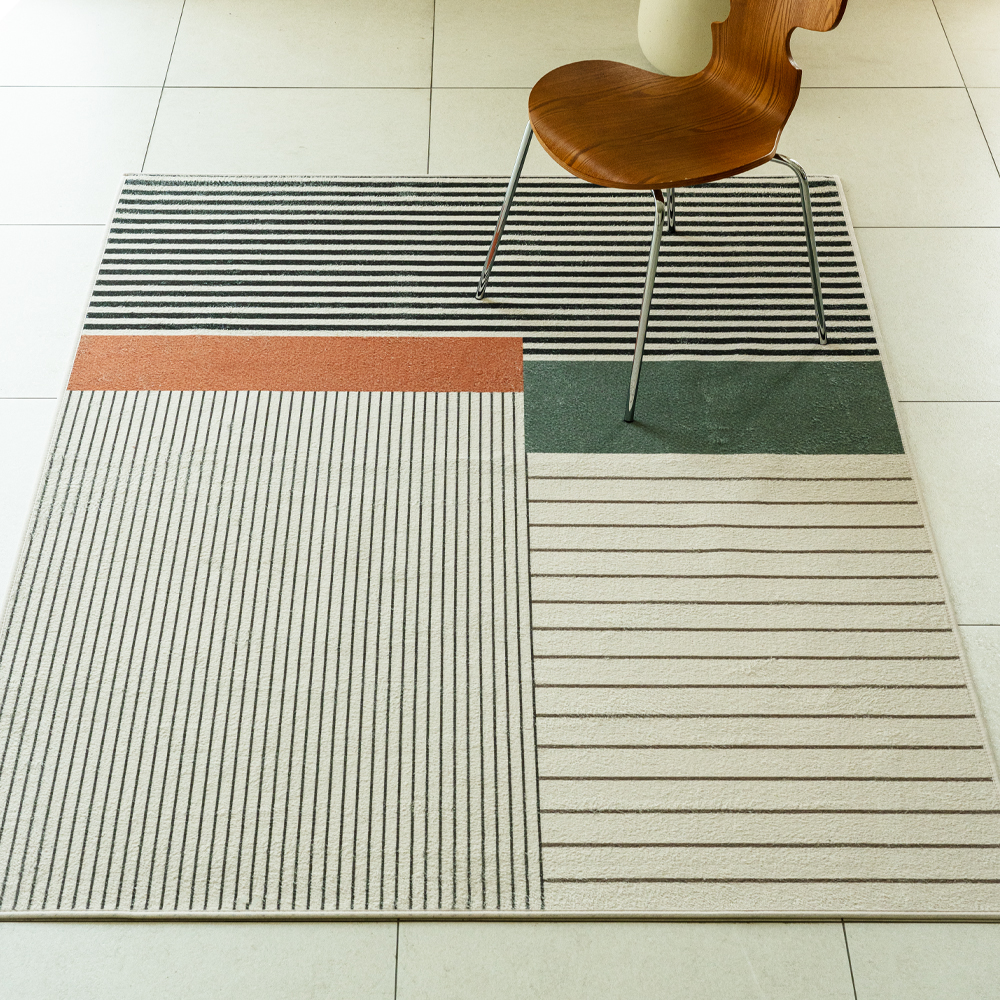 리듬 스트라이프 패턴 모던 러그 카페트 one color, 100x150cm 이미지 6