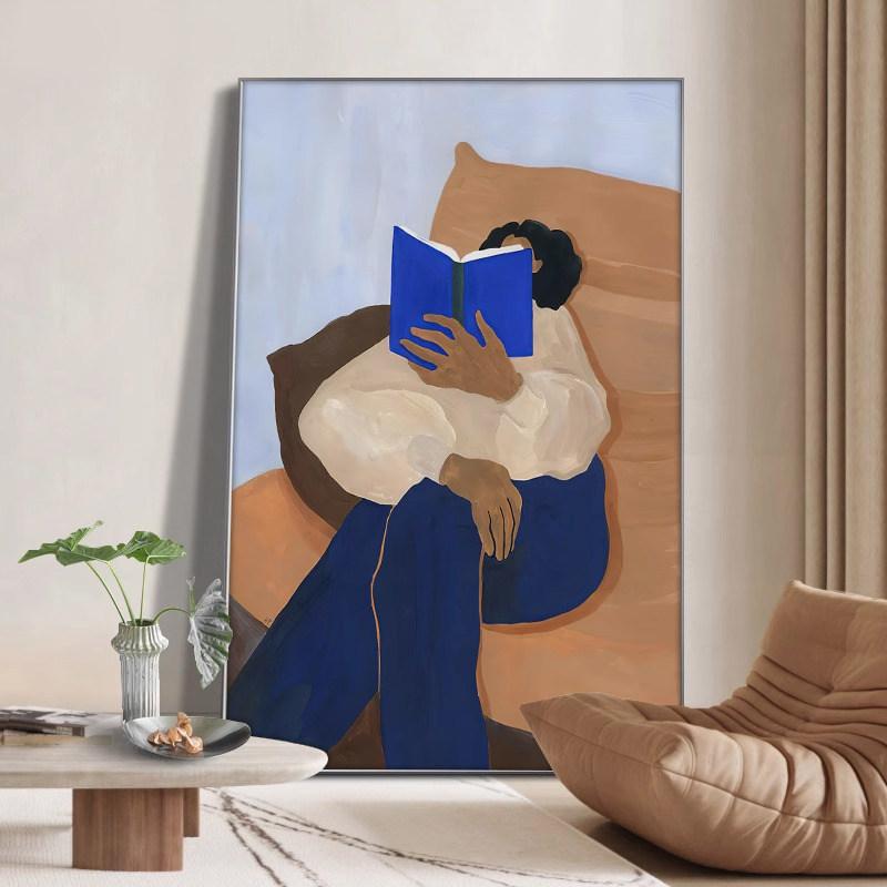 책읽는 여성 액자 캔버스 힙한 카페 여자 읽는 도서관 그림 - 상품 이미지