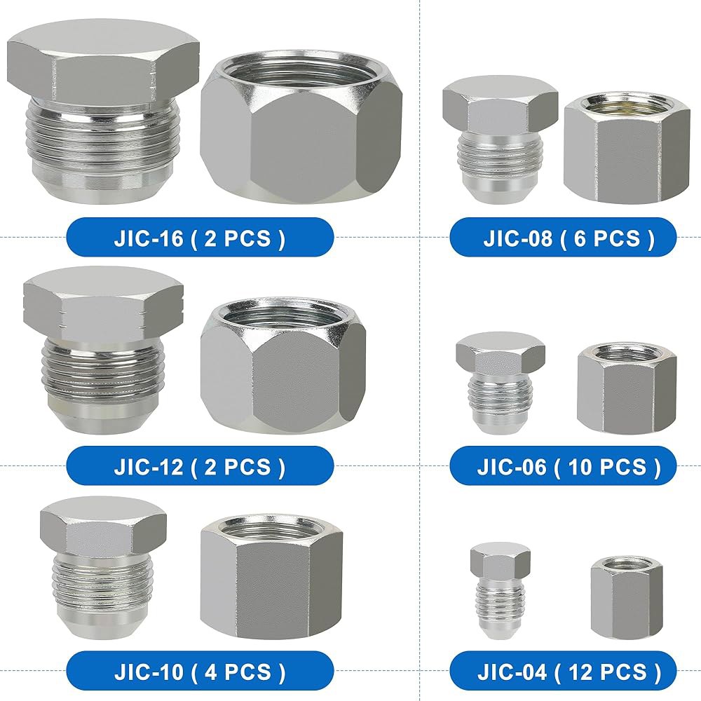 앤시문 72PCS JIC 캡 및 플러그 세트, 37도 플레어 스레드 유압 호스 피팅, 카본 스틸, 사이즈 4 6 8 10 12 16 - 상세 이미지 3