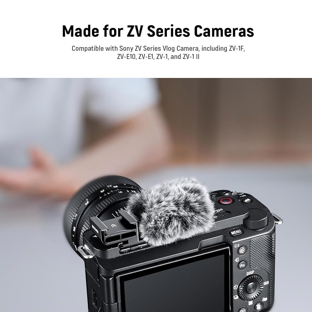 ZV 시리즈 브이로그 카메라용 뉴어 콜드 슈 윈드 머프, 소니 ZV-1F ZV-E10 ZV-1 II, CA133 블랙과 호환되는 마운트 어댑터 액세서리 마이크 퍼리 윈드스크린 - 상세 이미지 2