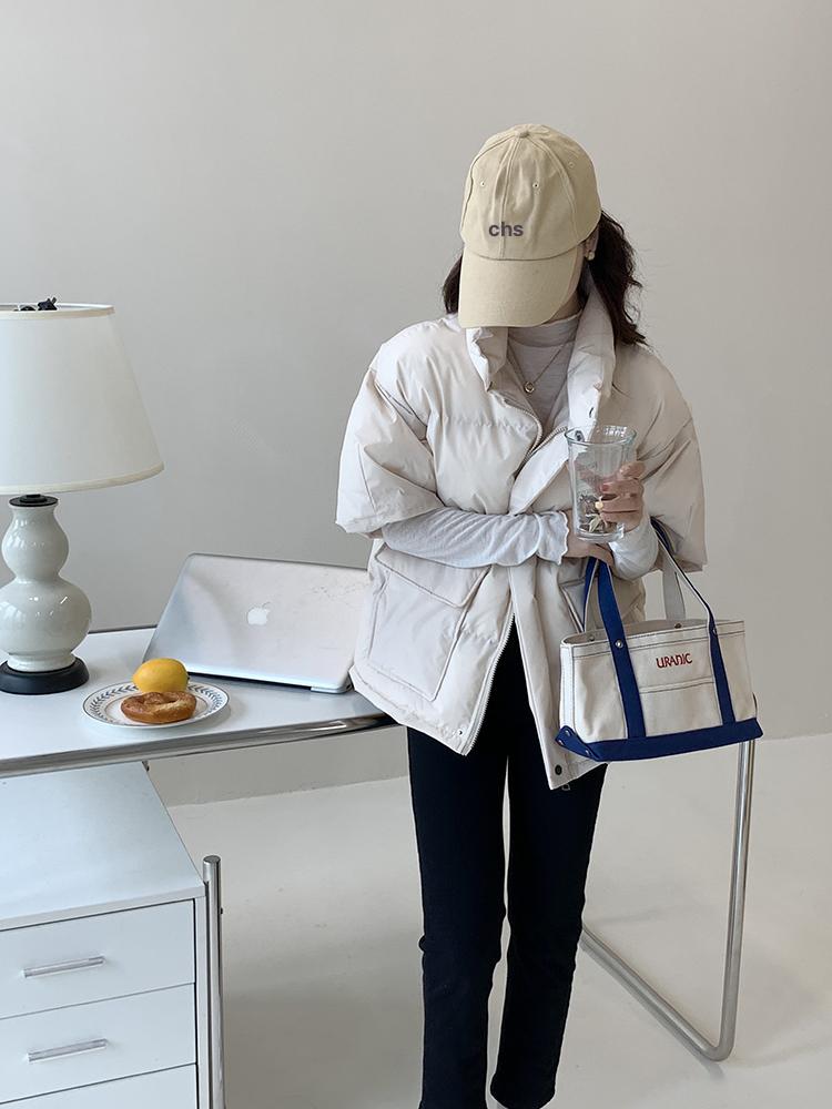여성 패딩 재킷 오버핏 스탠딩넥 크롭 야상 바람막이 집업 후드 봄 가을 퀼팅 스트링 - 상세 이미지 2
