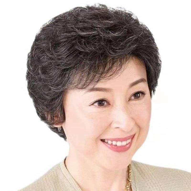 여자 중년 백발 회색 단발 곱슬머리 할머니 숏컷 가발 코스프레 공연 할매 통가발 볼륨 - 상세 이미지 4