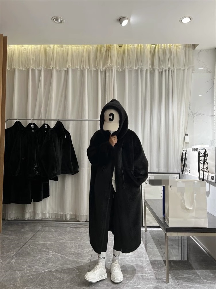 여성롱뽀글이 여성 두꺼운 겨울 롱후리스 후드 코트 롱패딩 아우터 - 상품 이미지