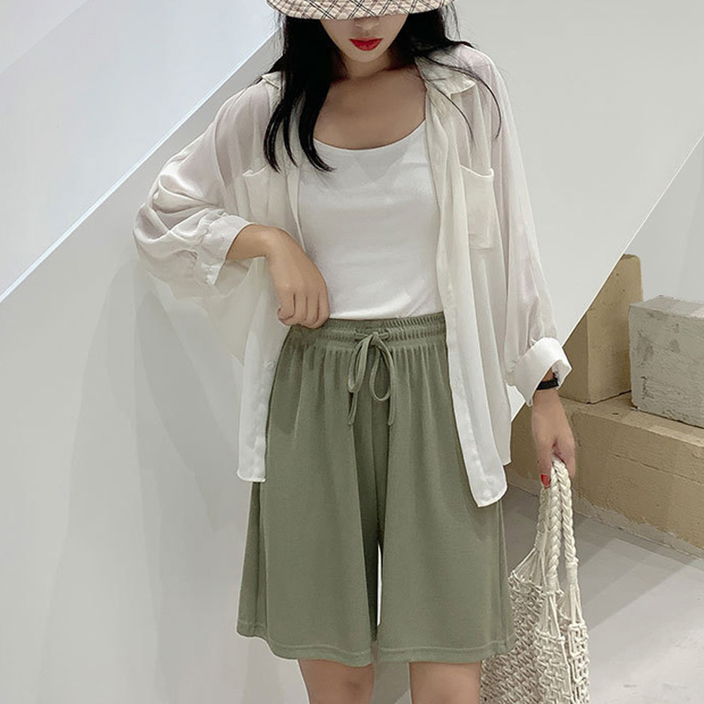 여자 여름 플리츠 찰랑 밴딩 편한 고무줄 5부 반바지 아이스 쿨바지 - 상품 이미지