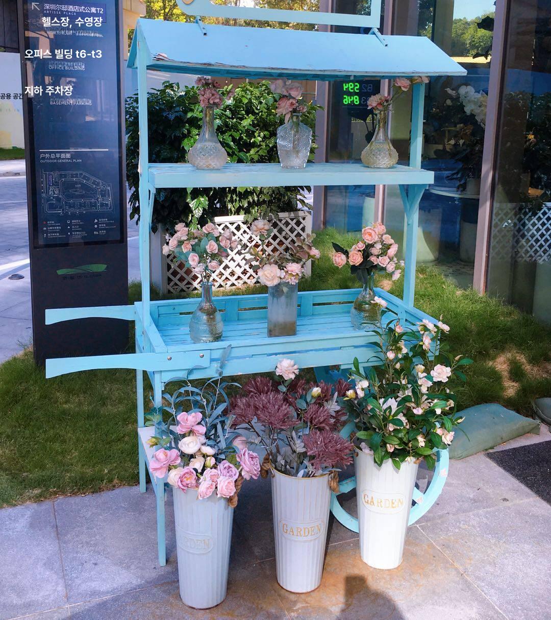 화분 마차 꽃 수레 정원 카페 마당 꾸미기 엔틱 원목 - 상세 이미지 3