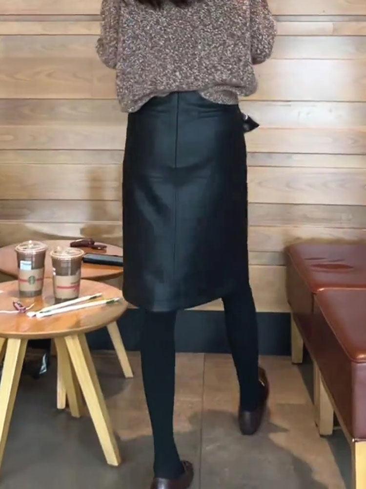 인조 가죽 치마 PU 스커트 레더 캐주얼 스트레이트 - 상세 이미지 5