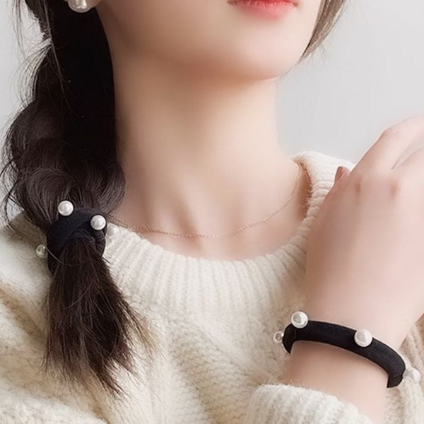 고무줄 진주 헤어 끈 포인트 진주 머리 끈 데일리 장식 - 상품 이미지