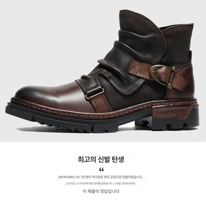 라이더 부츠 클래식 빈티지 캐주얼 카우보이 신발 웨스턴 라이딩 남성 남자 하프 바이크 - 상세 이미지 3