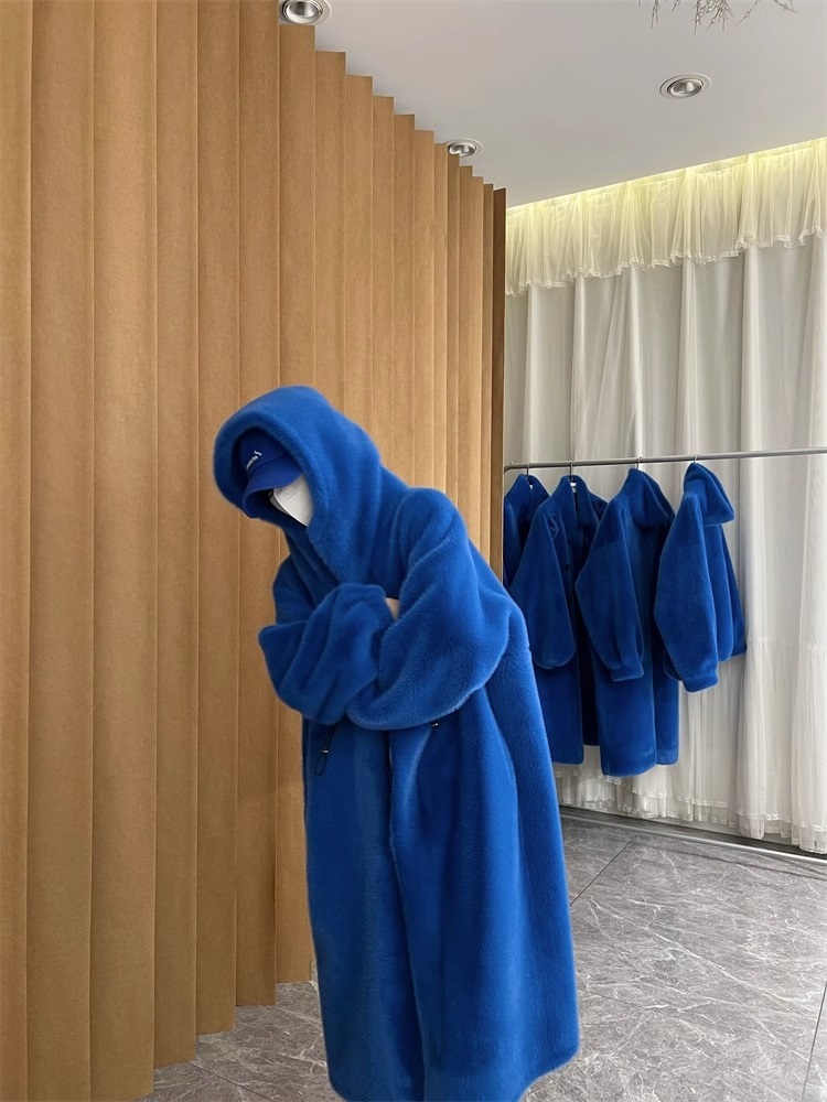 여성롱뽀글이 여성 두꺼운 겨울 롱후리스 후드 코트 롱패딩 아우터 - 상세 이미지 3