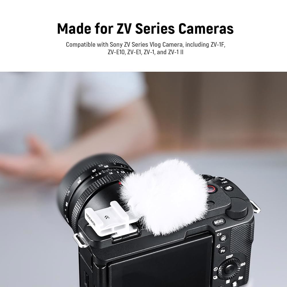 ZV 시리즈 브이로그 카메라용 뉴어 콜드 슈 윈드 머프, 소니 ZV-1F ZV-E10 ZV-1 II, CA133 화이트와 호환되는 마운트 어댑터 액세서리 마이크 퍼리 윈드스크린 - 상세 이미지 2