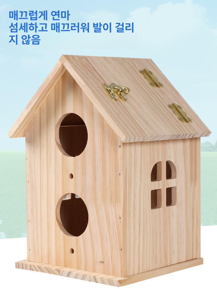 야외 새집 둥지 대형 조류 앵무새 새장 새모이통 참새 원목 나무 - 상세 이미지 5