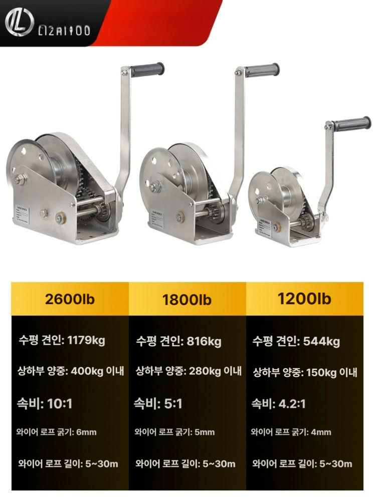 수동 윈치 스테인리스 전동 핸드윈치 리프트 체인블럭 호이스트 수동윈치 소형 기중기 윈찌 - 상세 이미지 4