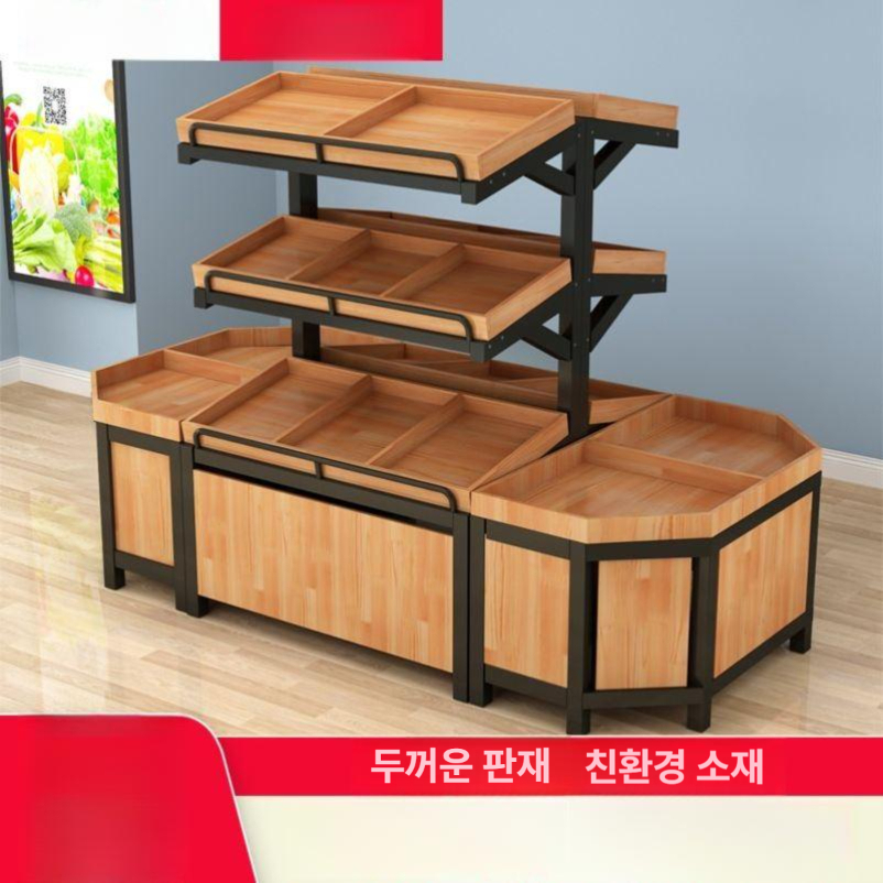 빵 진열대 과일 선반 쟁반 카페 전시대 편의점 마트 채소 디스플레이 쿠키 원목 슈퍼마켓 - 상세 이미지 2