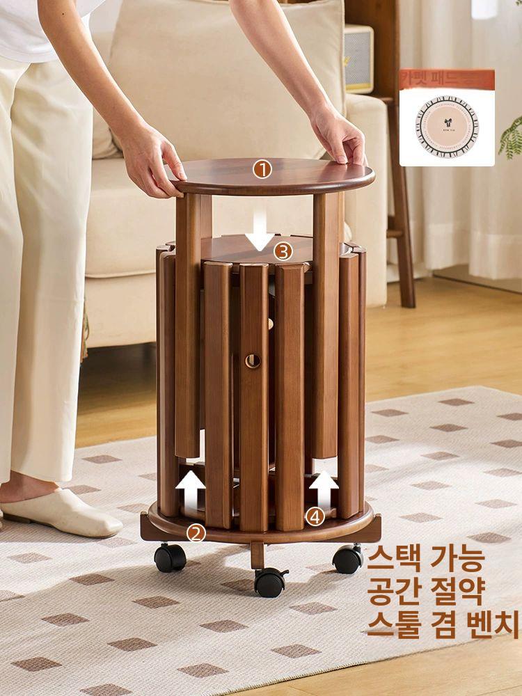스툴의자 4in1 폴딩 원목스툴 이동식 낮은 바퀴 계단의자 - 상세 이미지 2
