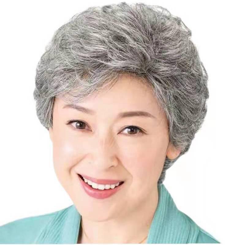 여자 중년 백발 회색 단발 곱슬머리 할머니 숏컷 가발 코스프레 공연 할매 통가발 볼륨 - 상세 이미지 2