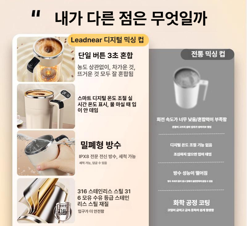 머그컵 자동 회전 충전 쉐이커 믹스 전동 컵 교반 셀프 휴대용 커피 온도표시 쉐이크 - 상세 이미지 5