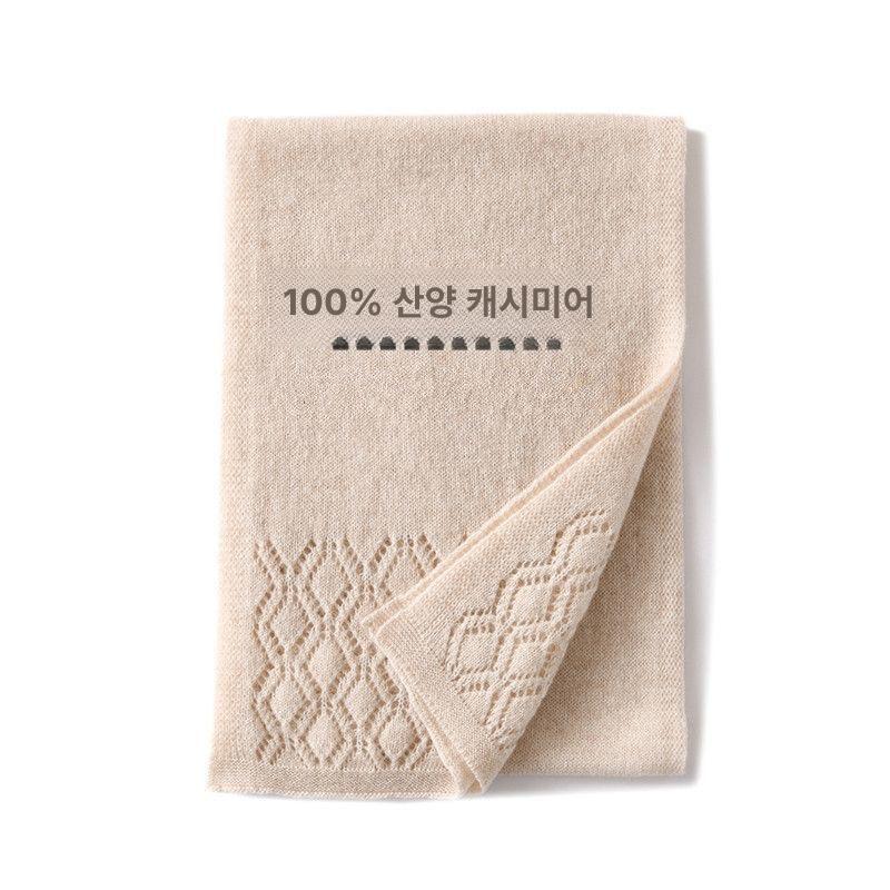 내추럴베이지 롱 머플러 니트 레이스 목도리 100 캐시미어 몽골 - 상세 이미지 2