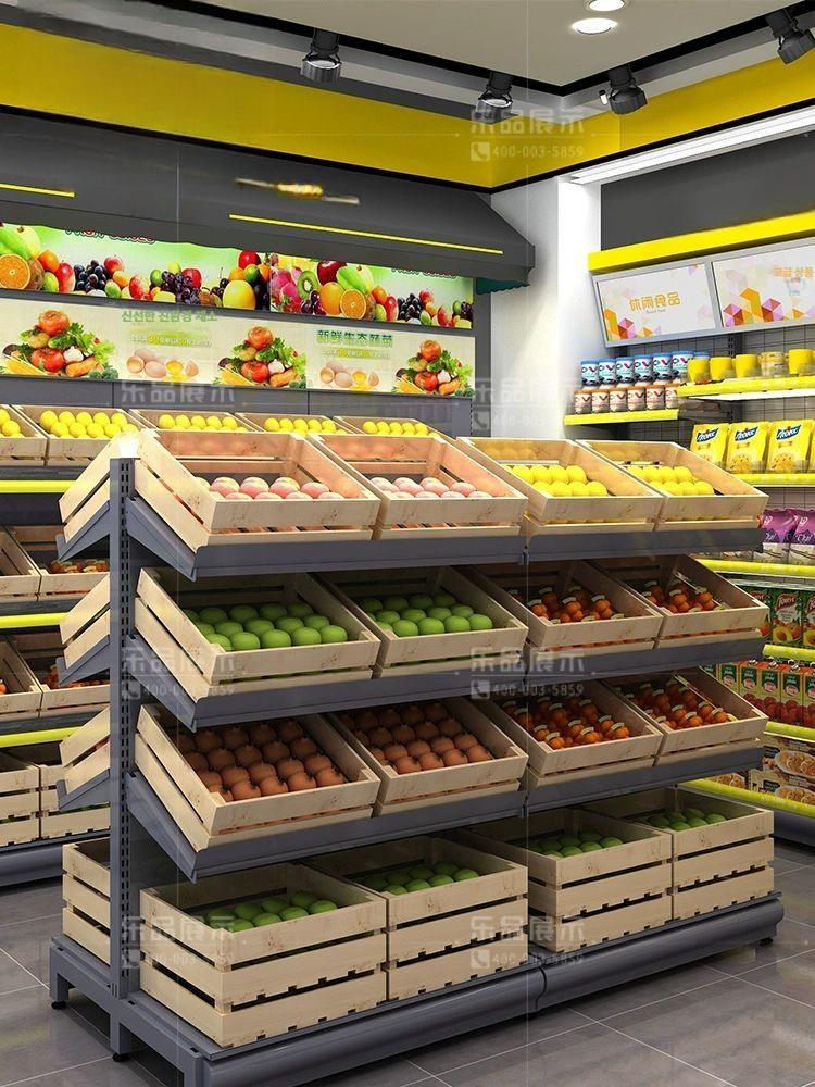 과일 판매대 마트 와인 디스플레이 야채 진열대 채소 우드 선반 - 상세 이미지 5