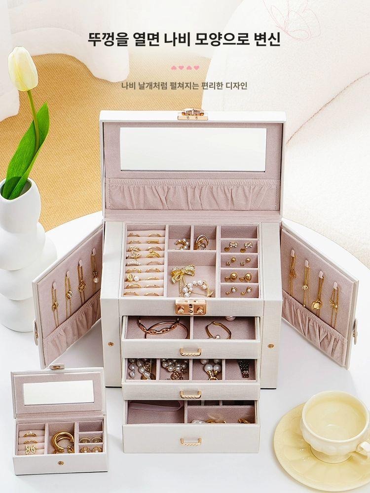 대형 보석함 쥬얼리 수납장 시계 보관함 화이트 박스 악세서리 주얼리 블랙 반지 - 상세 이미지 3
