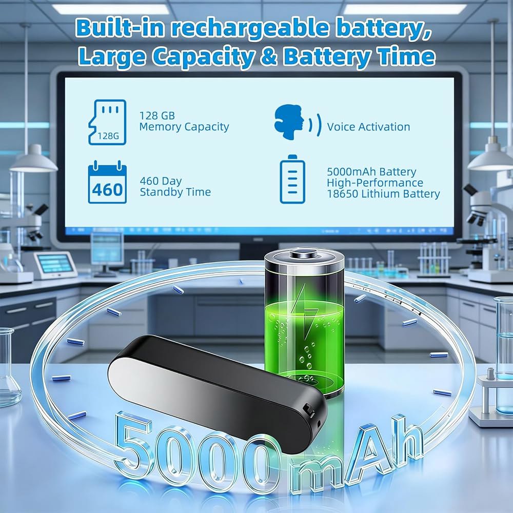 음성 녹음기 5000mAh 128GB AI 지능형 트리플 노이즈 감소, 긴 배터리 수명 40일, 활성화, 회의, 인터뷰, 강의, 강의실용 마그네틱 디지털 오디오 128G - 상세 이미지 3