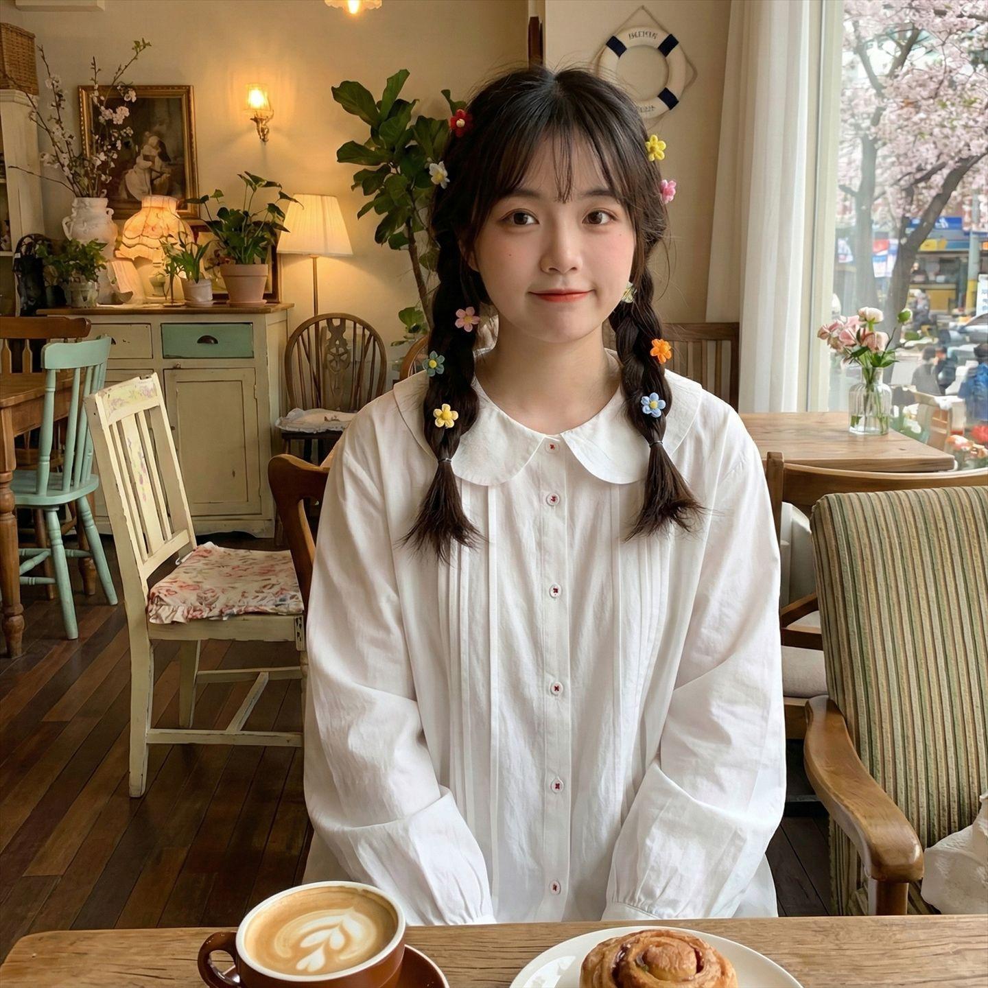카라셔츠 여성 핀턱 레이스 루즈핏 면 핀탁 프릴 셔링 퍼프 코튼 가을 마담 펀칭 카라넥 - 상세 이미지 2