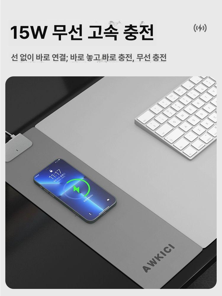 가죽 장패드 대형 책상 패드 마우스 무선충전 매트 손목 기프트공방 노트북 - 상세 이미지 3