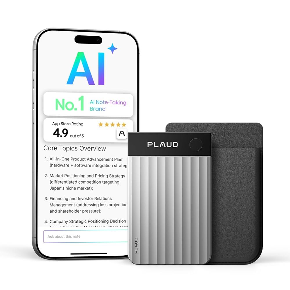 Plaud 노트 프로 AI 음성 녹음기, AI로 전사 및 요약, 앱 제어, 회의 통화용 테이커, 112개 언어 지원, 초슬림 w / 인스턴트뷰 디스플레이, 케이스 포함, 실버 - 상품 이미지