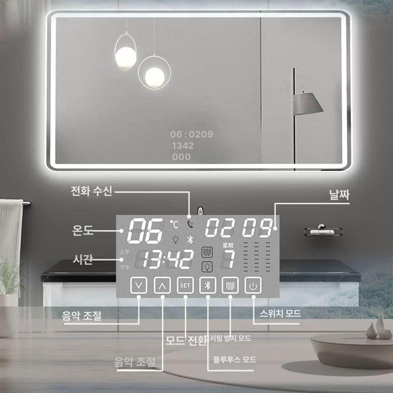 세면대 거울 욕실 벽걸이 미러 사각 led 화장실 조명 화장대 스마트 인테리어 깔끔 그레이 톤 - 상세 이미지 5