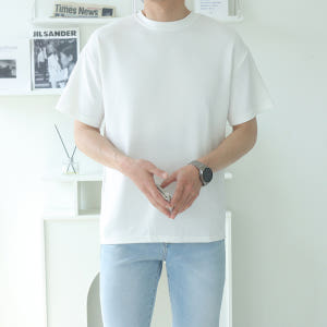 남성 구김없는 오버핏 리버풀 엠보 무지 여름 티셔츠 남자 반팔티 착용 후기 | 사이즈/핏 총정리 - 상품 이미지 1