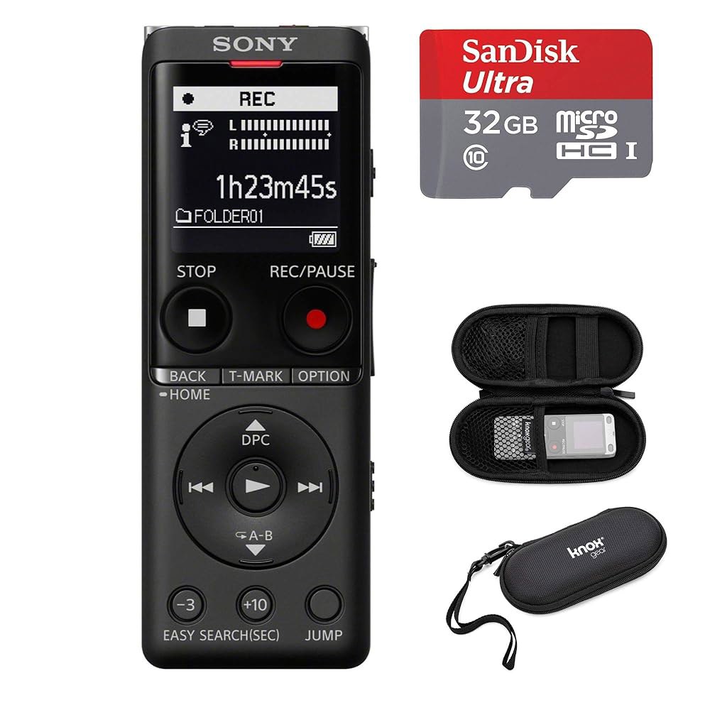 32GB 마이크로SD 및 하드 캐리 케이스가 내장된 USB 번들이 있는 소니 ICD-UX570 시리즈 디지털 음성 녹음기(블랙) - 상품 이미지