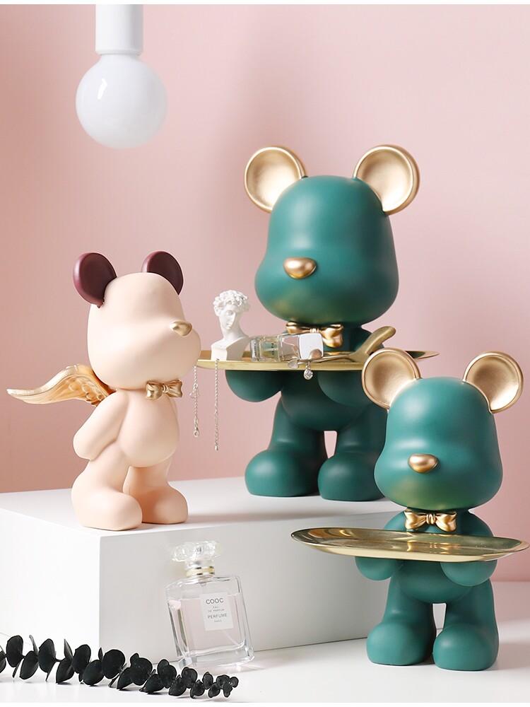 곰인형 트레이 피규어 수납 열쇠 현관 보관함 차키 선물 쟁반 협탁 곰 대형 인테리어 소품 - 상세 이미지 4